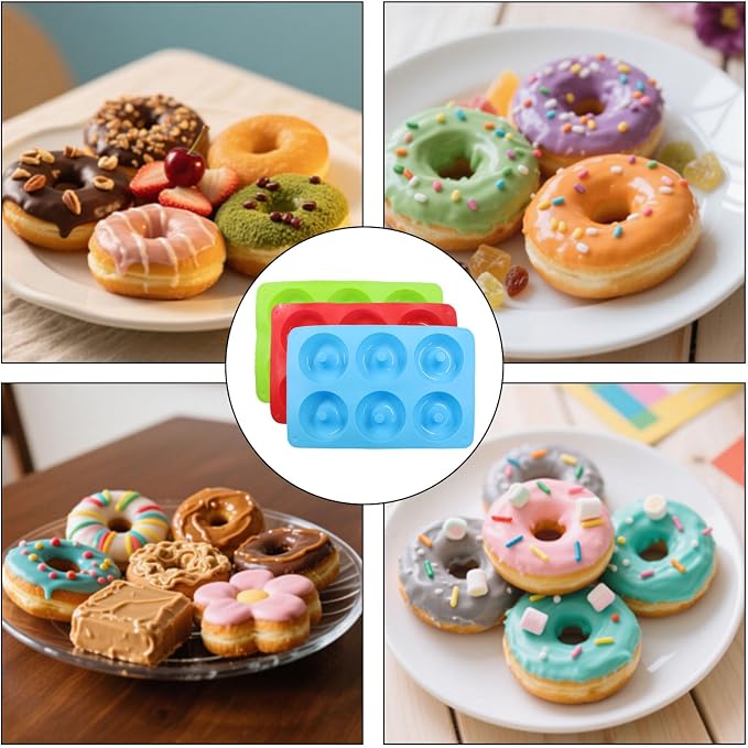 Non-Stick Doughnut Pan Set of 3 - Flexible Silica gel Baking Molds for Perfect Donuts, Cakes & Bagels, Dishwasher Safe, Just Pop Out for Easy Release, BPA-Free & Odorless（Round styles