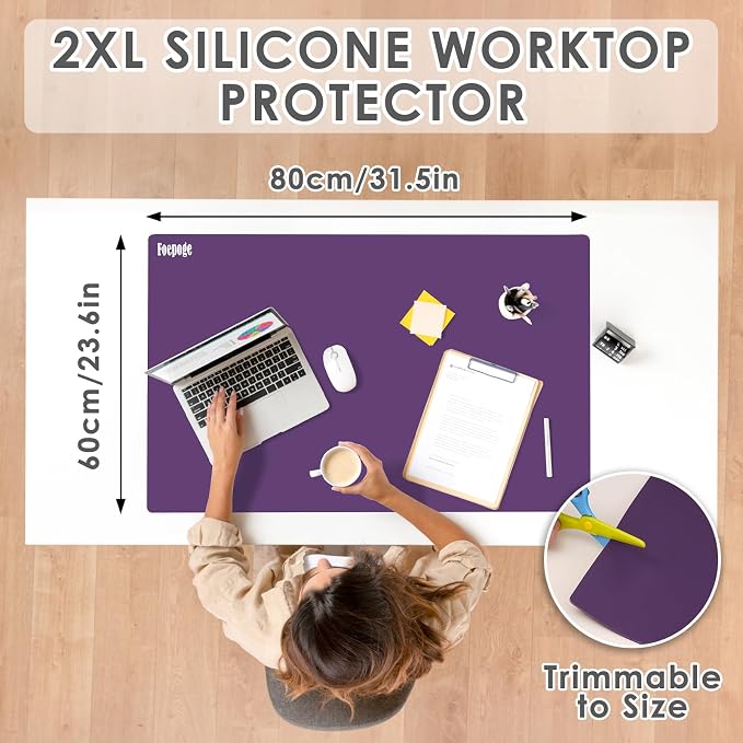 31.5" x 23.6" Extra Large Silicone Mat for Resin Casting, Epoxy and Crafts, Nonstick Silicone Sheet for Jewelry Casting Molds, Countertop Protector Mat Heat Resistant Placemats by Foepoge, Purple