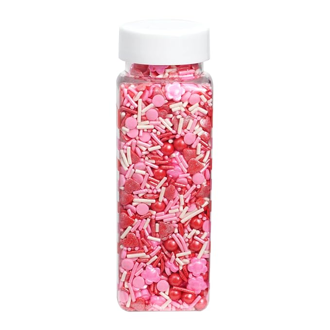 Hearts, Flowers & Pearls Sprinkle Mix Red, White and Pink 4.4 oz, Valentines Sprinkles Sprinkles For Cake Decorating, Baking, Ice Cream & More, The Hampton Candy Company