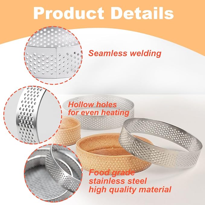 20 Pack Tart Rings 3.15 + 2 Inch Perforated Tart Rings Stainless Steel, Nonstick Round Tart Ring Mousse Cake Ring Metal Round Cake Ring for Baking Small Fruit Tartet Crust