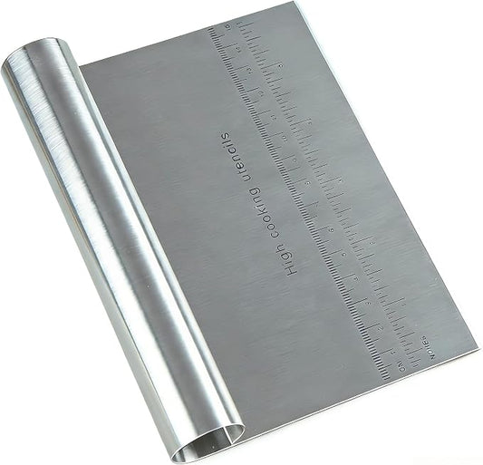 RUPOHIU Dough Scraper for Baking, Stainless Steel Bench Scraper with Measuring Scale - Pizza Cutter, Pastry Chopper for Bread, Cake and Dough, Food Scraper Tool