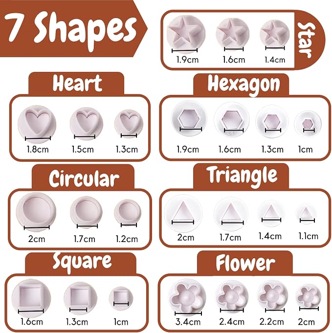 Fondant Plunger Cutters Set- 24pcs Fondant Cutters Cake Cutters for Decorating Heart Flower Star Geometric Shape DIY Decorating Mold Tools Set | Spring-release plastic tools for clean mini shapes on gum paste, cookies and cake toppers