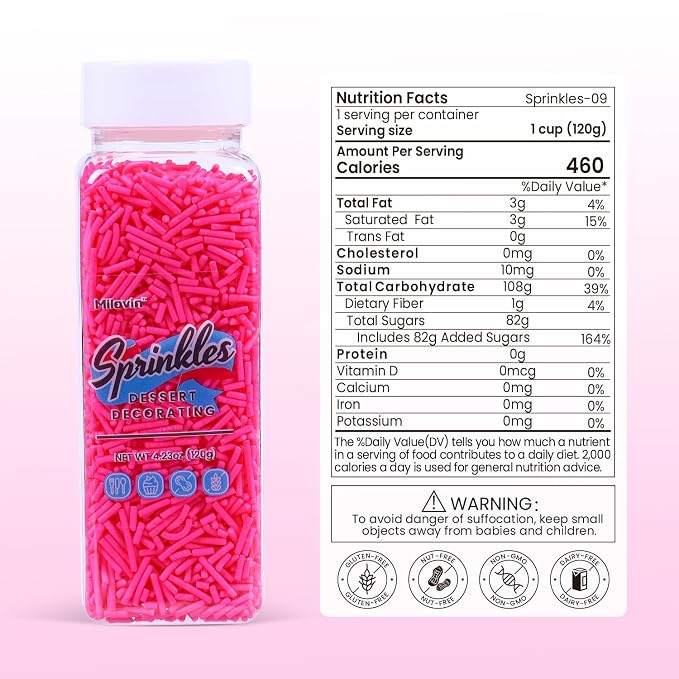 Edible Pink Jimmies Sprinkles, Pink Sprinkles, 4.23oz Jimmies for Baking, Baby Showers, Weddings, Valentine's, Graduation, and Birthdays(120g)