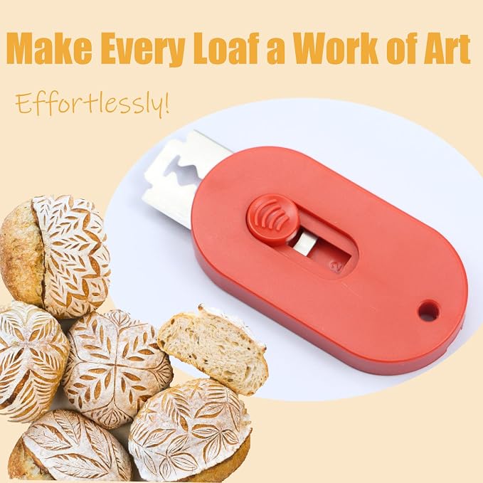 Professional Bread Lame, Stainless Steel Dough Scoring Tool with Ultra Sharp Blades, Perfect Bread Scoring, Bakery Artistry, and Sourdough Bread Making-Includes 5 Extra Blades (Red)