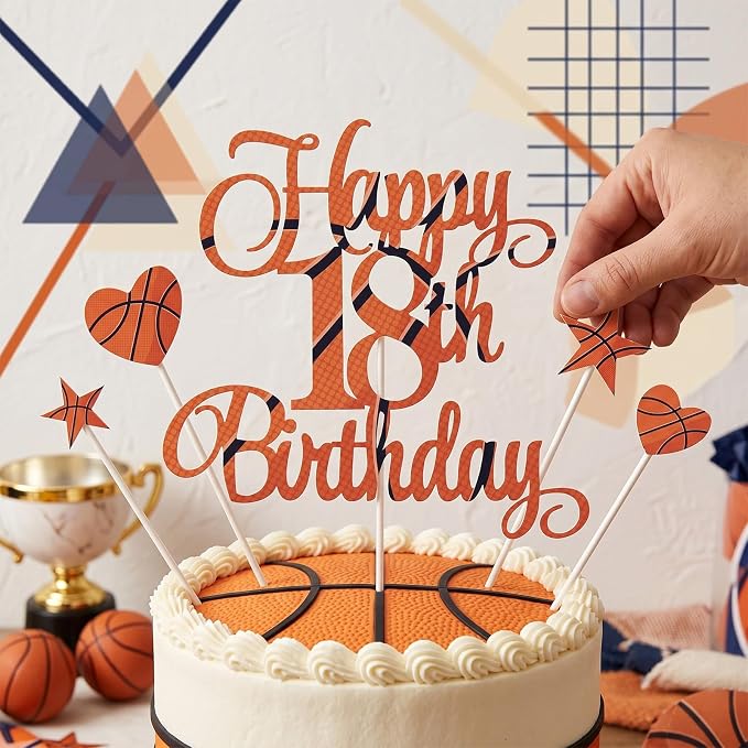 Happy 18th Birthday Cake Toppers Set, Basketball Cake Decorations for Boys Girls Birthday Anniversary Party Decor Supplies