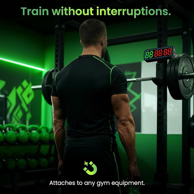 Gym Timer Clock Bluetooth App Controlled Magnetic Workout Interval Timer, Home Large LED Digital Display, Countdown Clock for Score Crossfit, Tabata, HIIT, EMOM, Boxing (Black)