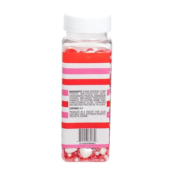 Lips & Hearts Sprinkle Mix Red and White 4.4 oz, Valentines Sprinkles For Cake Decorating, Baking, Ice Cream & More, The Hampton Candy Company