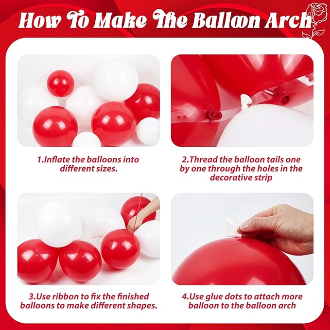 114pcs Red and White Balloons, Red and White Balloon Arch Kit for Wedding Engagement Christmas Valentine's Day Birthday Party Decorations