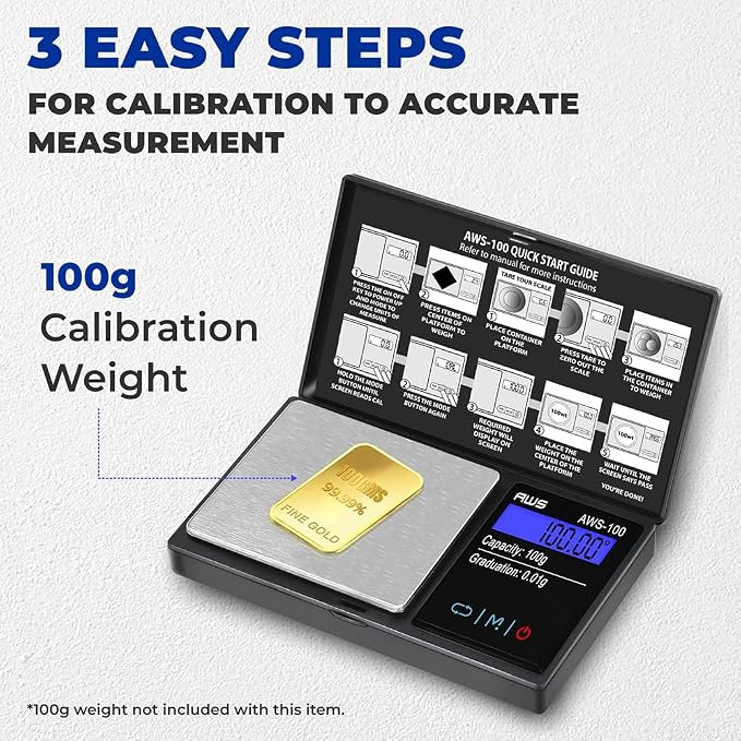 Series Digital Pocket Weight Scale, Stainless-Steel Backlit LCD 100g x 0.01g, (Black), AWS-100-Black - AMERICAN WEIGH SCALES