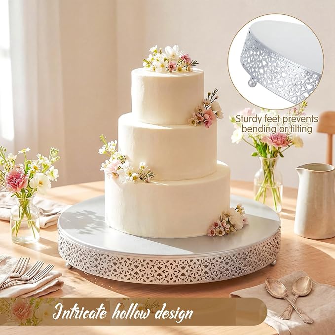 Wenqik Cake Stand 20 Inch Round Metal Cupcake Dessert Wedding Cake Stand Cookies Display Holder Fruit Serving Tray for Table Wedding Birthday Anniversary Party(Silver)