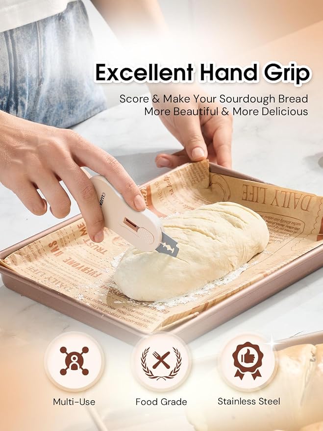 CLUEAPOP Bread Lame Sourdough Scoring Tool, Magnetic Bread Scoring Tool with 5 Retractable Razor Blades, Sourdough Baking Supplies with Scoring Patterns Booklet & Pan Scraper (BlackCream)