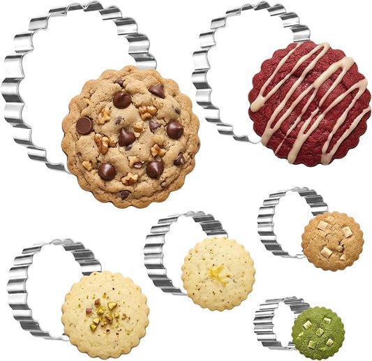 Round Cookie Cutter Set, 6 PCS Non-Stick Circle Cookie Cutters 1.5"/2"/2.5"/3"/3.5"/4" Geometric Stainless Steel Biscuit Cutter for Home Kitchen Baking, Silver
