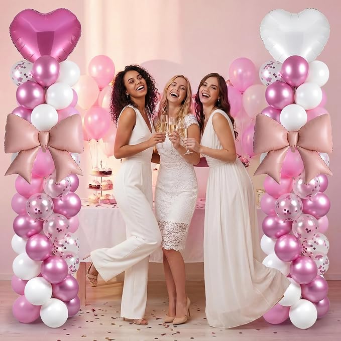 Skylety 2 Sets Pink and White Balloon Column Stand Kit Adjustable Pink White Balloon Stand with Bases for Birthday Wedding Anniversary Graduation Party Baby Shower Decorations Supplies