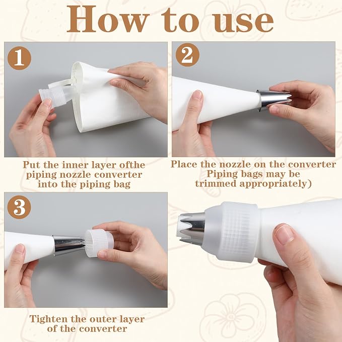 12 Pcs Plastic Couplers for Piping Bags,Size: S,L,M,XL | Piping Bag Couplers,White Piping Couplers for Icing Nozzles,Cake Piping Design