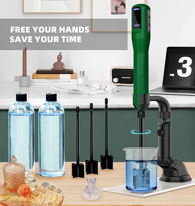 Mlife Upgraded Resin Mixer, Epoxy Resin Electric Stirrer, Paint Mixer & Timed Epoxy Resin Mixer for Epoxy Resin,Silicone Mixing, Resin Molds, DIY Crafts, Epoxy Resin Kit, with Mixer Stand(Dark-Green)