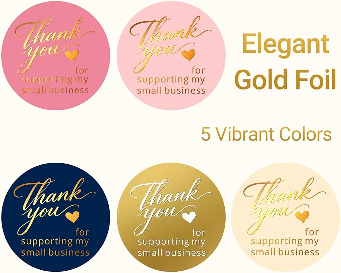 500 Pcs 1.5 Inch Thank You Stickers, Elegant Gold Foil Multicolor Thank You Stickers for Small Business, Enlarged Print Strong Adhesive Labels for Bakery Boxes, Order Packaging, Envelopes