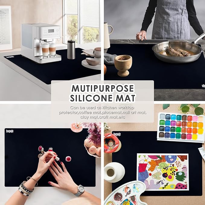 31.5" x 23.6" Extra Large Silicone Mat for Resin Casting, Epoxy and Crafts, Nonstick Silicone Sheet for Jewelry Casting Molds, Countertop Protector Mat Heat Resistant Placemats by Foepoge, Black