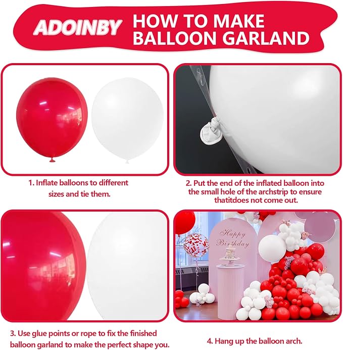 140Pcs Red and White Balloon Arch Kit for Birthday, Wedding, Engagements, Baby Shower, Christmas, Anniversary Party Decoration