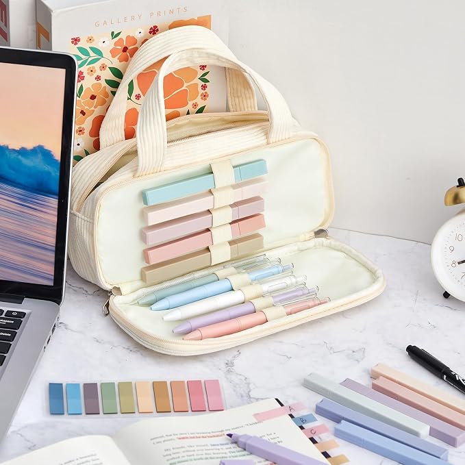 Jutom 39 Pcs Aesthetic Book Annotation Kit Highlighter with Case Bag Gel Pen Transparent Sticky Note Taking Bible Supplies(White,Classic Style)