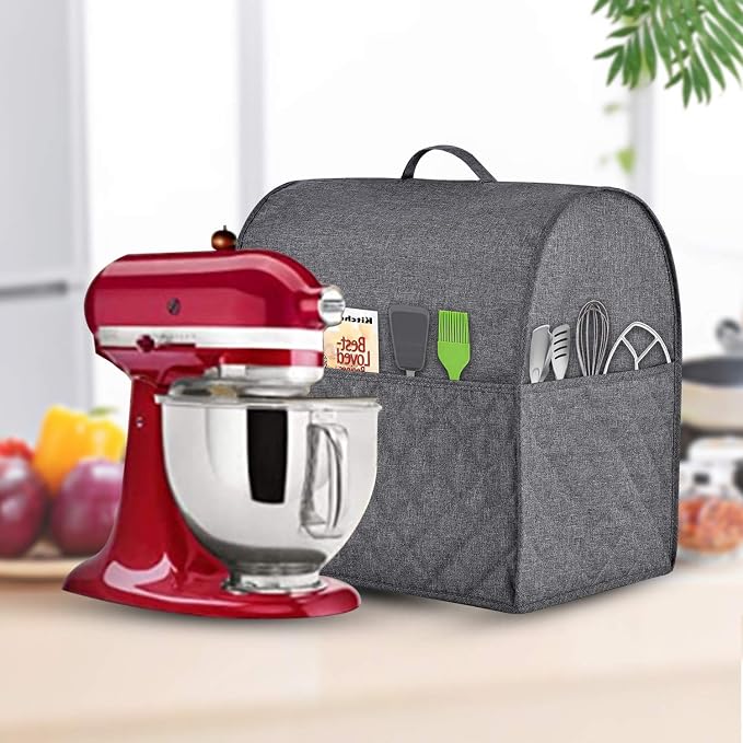 Stand Mixer Dust-proof Cover for KitchenAid Mixer，Multi Pockets for Various Kitchen Appliance Accessories，Water-resistant，Easy Cleaning (Grey, Fit for Tilt Head 4.5-5 Quart)