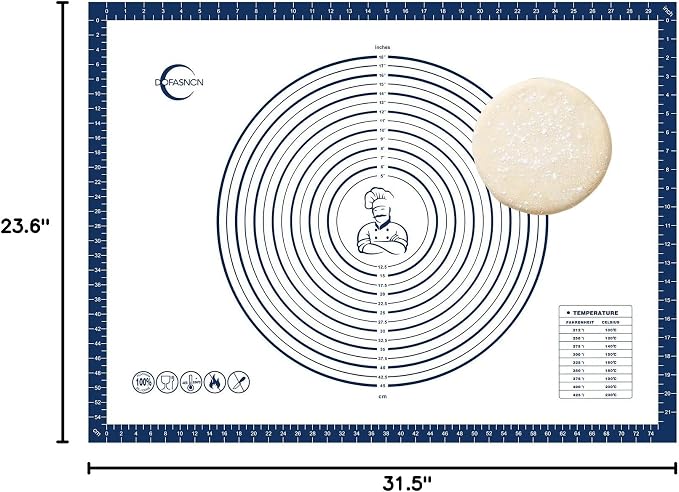 Silicone Pastry Mat Dough Baking Bread Sourdough Fondant Pie Dough Pizza,Silicone Baking Mat Cookie Sheet for Kitchen Counter with Measurements 32x24" Blue