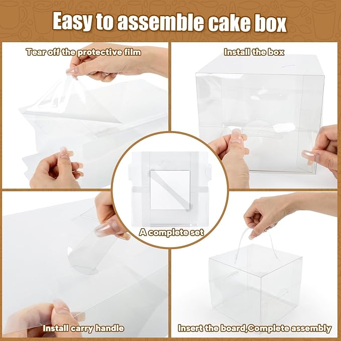 6PCS 6x6x5Inch Clear Cake Boxes - RAINFLOW Mini Clear Gift Box with Portable Carry Handle & Boards,Transparent Treat Boxes Hold Cake,Donut,Pastries,Cookies for Wedding, Birthday, Christmas, Party