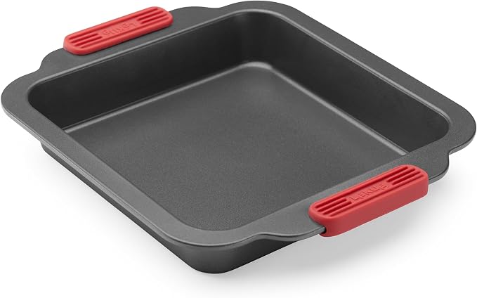 Lékué Non-Stick Square Cake Mold - Carbon Steel Oven Baking Pan with Platinum Silicone Handles, Dual Non-Stick Ceramic Coating, Even Heating, Scratch Resistant, PFOA & PFA-Free, 12.2 x 10.5 x 2"