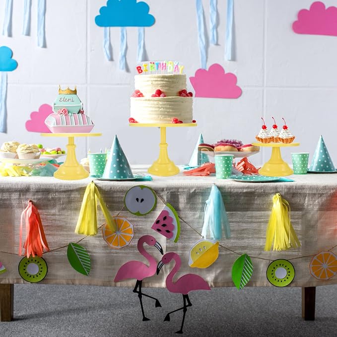 Set of 3 Pieces Cake Stands Iron Cake Holder Dessert Display Plate Serving Tray for Baby Shower Wedding Birthday Party (Yellow)