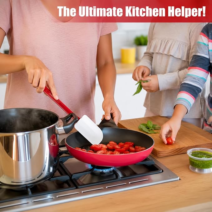 6 Pcs Rubber Spatulas Silicone Heat Resistant, 10 Inch 14 Inch Commercial High Temp Silicone Spatula Set with Long Handle, Nonstick Rubber Scrapers for Kitchen Use Cooking Mixing Frying Baking Utensil