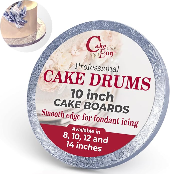 Cakebon Round Cake Boards - Sturdy 1/2 Inch Thick Cake Drums - 10 Inch Professional Base para Pastel Smooth Straight Edges Silver 12-Pack