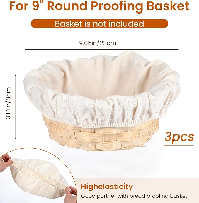 3Pcs Bowl Covers for Bread Proofing, 9 Inch Reusable Sourdough Covers for Proofing Cover Basket Cloth Bowls Liner Cover for Rising, Ideal for Dough Rising, Easy to Clean (Beige, Round)