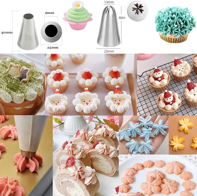 1M 2A 2D 2F 6B 234 Piping Tips Set,Star Round Drop Flower Eclair Grass Icing Tip Decorating Tips Large for Frosting Cake Cupcake Cookie,6 Pcs