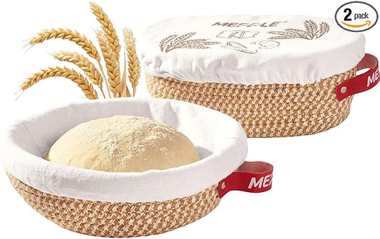Sourdough Bread Baking Supplies,10" Round and 11" Oval Cotton Rope Banneton Proofing Basket with Liners & Covers，Ideal for Artisanal Breadmaking for Home and Professionals Bakers Baking