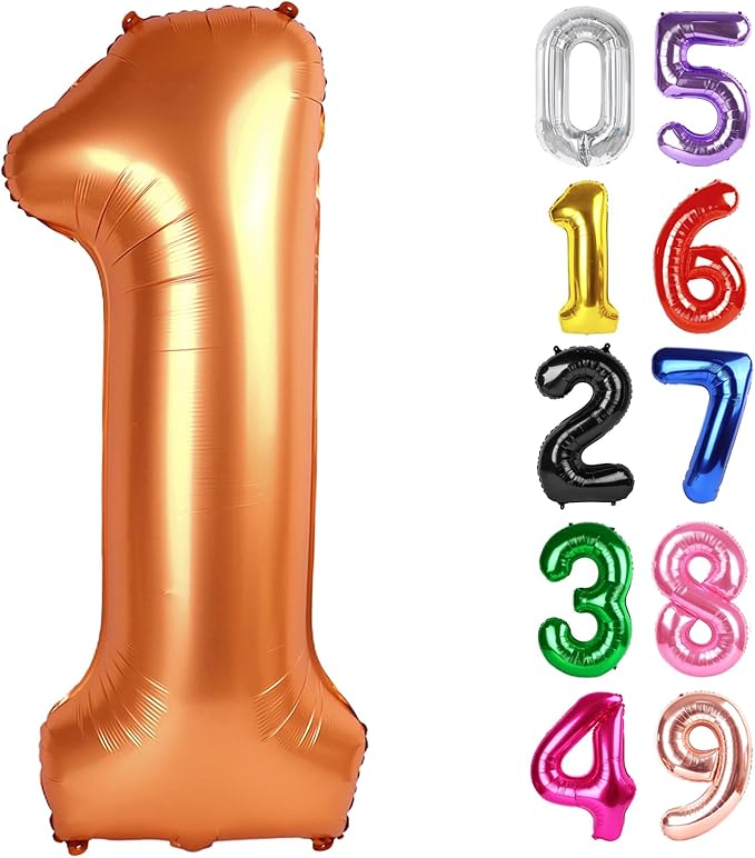 Orange Number 1 Balloon 40 Inch, 1st Birthday Balloon for Baby Boy Girl Toddler First Birthday Decorations, Shiny Orange Party Supplies