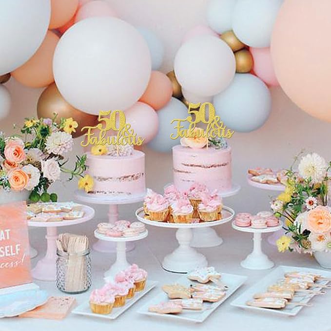 1 PCS Fabulous Cake Topper Gold Glitter 50th Anniversary Cake Pick Decoration for Wedding Anniversary Party Decorations Happy 50th Birthday Cake Decorations Supplies