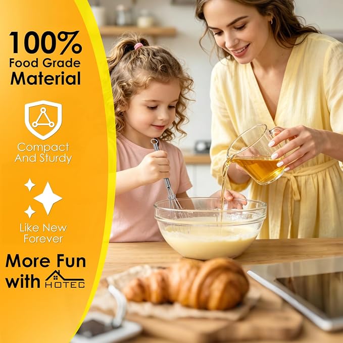 HOTEC 5 & 7 Inch Mini Whisks Anti-Rust 304 Stainless Steel Small Whisk for Cooking, Baking, Mixing Ingredients & Deep Containers
