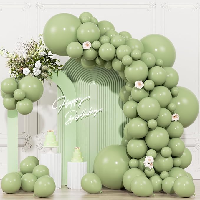 104pcs Sage Green Balloons - 18/12/10/5 Inch Neutral Green Latex Balloons Garland Arch Different Sizes Pack for Boho Wedding, Baby Showers,Bridal Shower, Birthday Party Decor