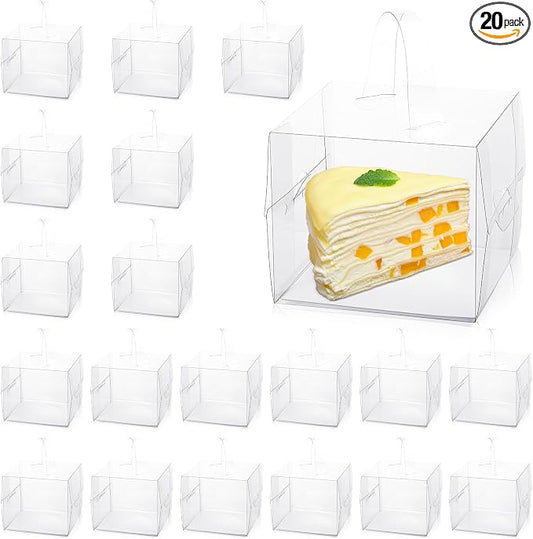 20Pcs Transparent Bakery Boxes with Handles, Mini Clear 5in 6in Cake Boxes,Clear gift box,Treat Box for Cake Chocolate Donut,Pastries,Cookies(6x6x5 in)