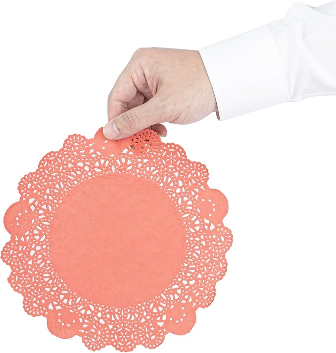 Restaurantware Paper Doilies 4000 Pack of 8 Inch Lace Disposable Table Decor Red Round Shape Decorative Presentation