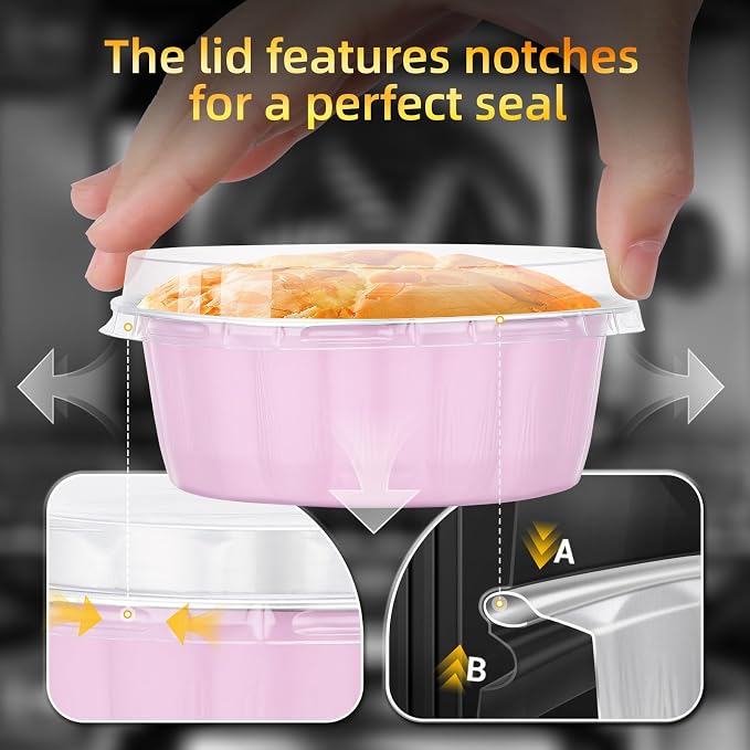 Beasea 8oz Disposable Ramekins with Lids, 120 Pack 235ml Aluminum Foil Baking Cups, Round Muffin Mini Creme Brulee Cups Tins Individual Cupcake Containers for Party Wedding - Pastel Pink