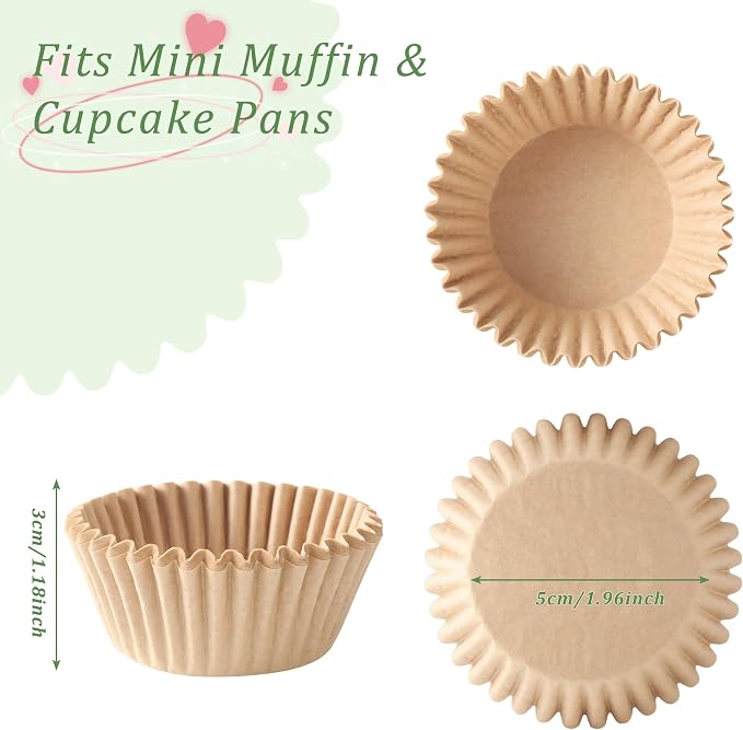 1000 Count Brown Paper cupcake Liners, Standard cupcake Liners for Baking, Natural, Food-grade Cupcake Wrapper, Greaseproof Parchment muffin Liners for Father‘s Day.(Brown, 2 Inch)
