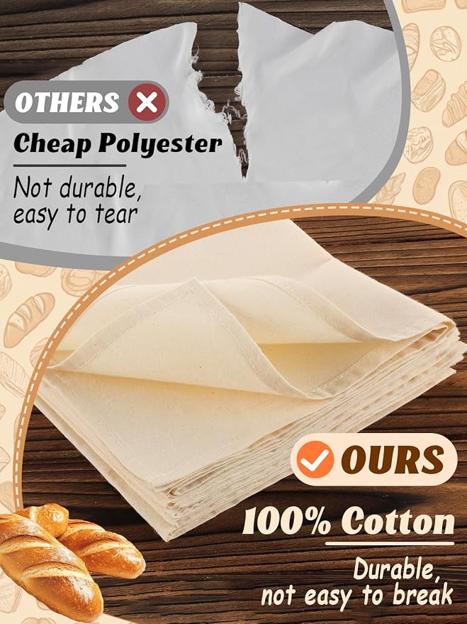 6Pcs Tea Towels for Sourdough Bread Baking - 14"x18" 100% Cotton Reusable Flour Sack Towels, Proofing Cloth Supplies for Baguettes, Loaves, Ciabatta Dough Rising