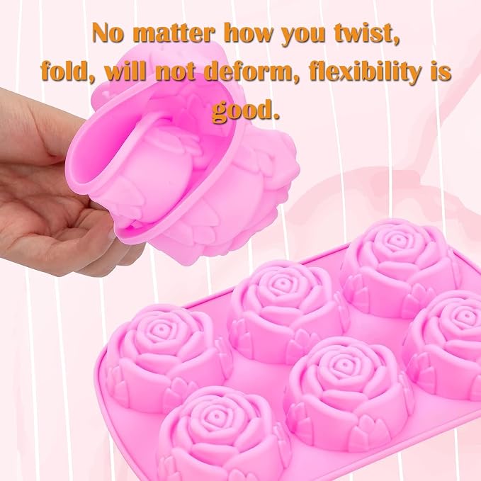 AKOAK 6-cavity Silicone Cake Mold, DIY Handmade Soap Mold, Non-stick Donut Mold, for Chocolate Pudding Jelly Muffin Cups, Kitchen Baking Decoration (Pattern)