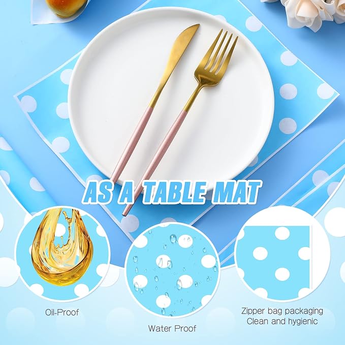 Gersoniel 150pcs Wax Paper Sheet for Food Dot Printed Bakery Tissue Greaseproof Disposable Wrapping Paper for Sandwich Food Picnic Baskets Liner Wedding Birthday Party Supplies(Blue,9.84x8.27'')