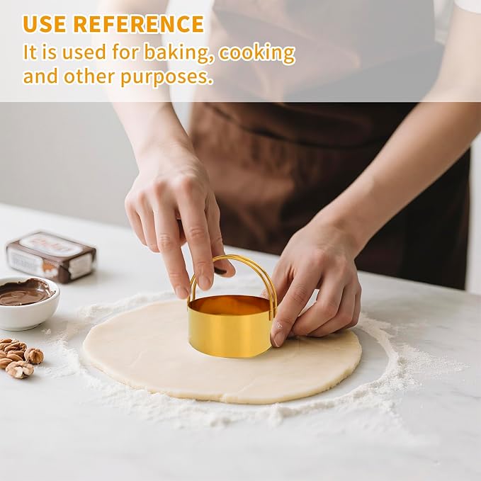 Snailhouse Round Biscuit Cutters with Handle, 5 Pieces Stainless Steel Circle Round Cookie Biscuit Flan Cutter Shaper Set for Baking, Gold