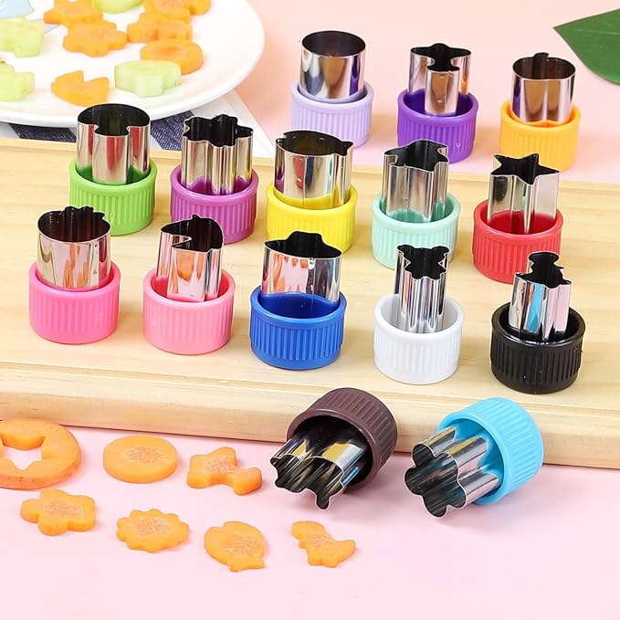 CECIAOAIME Mini Cookie Cutter Set 30 pcs for Kids Vegetable Cutters and Fruit Stamp Mold Different Shapes and Sizes Stainless Steel