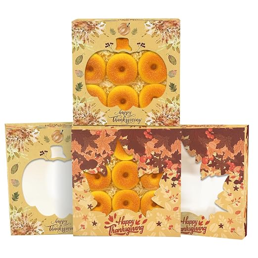qiqee Thanksgiving Auto-pop Up 10x10x2.5 Inch Pie Boxes with Window Pumkin Leaves 12Packs Cookie Donut Bakery Box