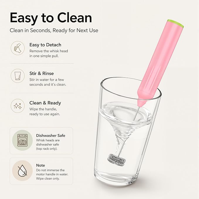 Milk Frother Handheld with 3 Stainless Steel Whisks, Rechargeable Electric Drink Mixer with Stand & Travel Case, Milk Foamer for Coffee, Latte, Cappuccino, Hot Chocolate, Egg,Jam Supplement-Pink