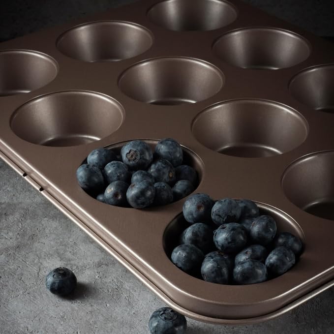 HAPPIELS 12-Cup Muffin Pan Nonstick, PFOA & BPA Free | Nontoxic Cupcake Tin | Best Non Stick Muffin Pans | Muffin tins | Cupcakes Tray | Carbon Steel Bakeware Mold Trays