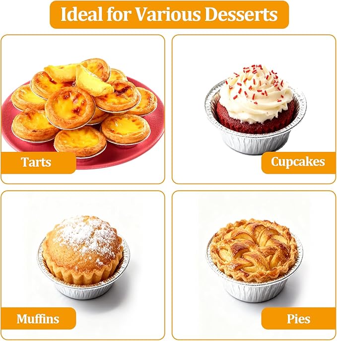 Disposable Aluminum Foil Tart,200 Pack Mini Pie Tins,Pie Pans for Baking Personal Mini Pies,Round Pie Tart Small Tin Foil Pans